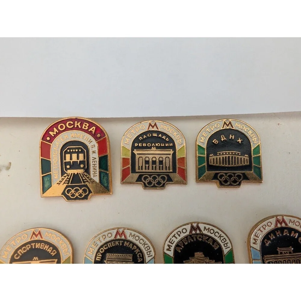 10 USSR Moscow Metro Olympic Station Enamel Pins Lot Moscow 1980 Vintage